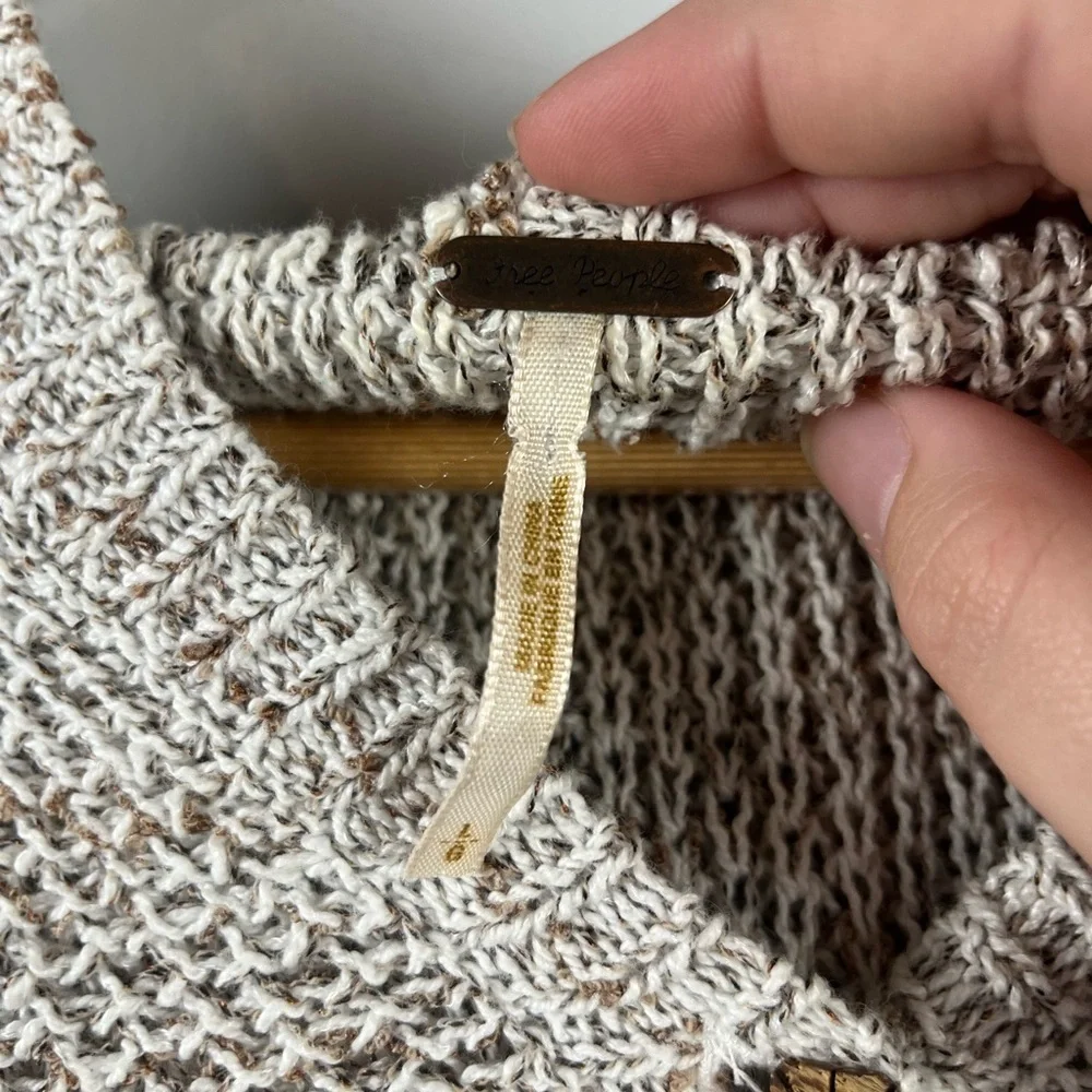 Free People Knit Sweater Cream Knit Bohemian Hooded Sweater Women’s Size large